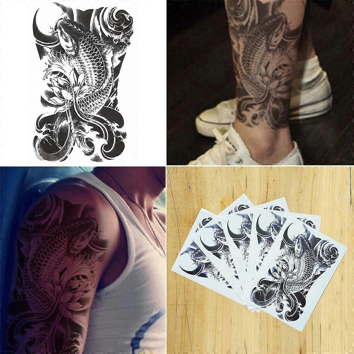 KATEA 5 Sheets Temporary Tattoo Black Koi Fish for Women Men