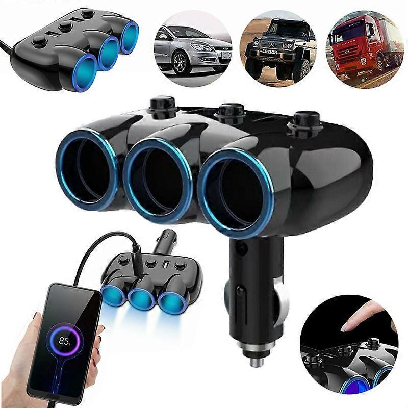 3 Way Car Cigarette Lighter Socket Splitter Dual USB In Car Charger Adapter 12V Cigarette Lighter Socket