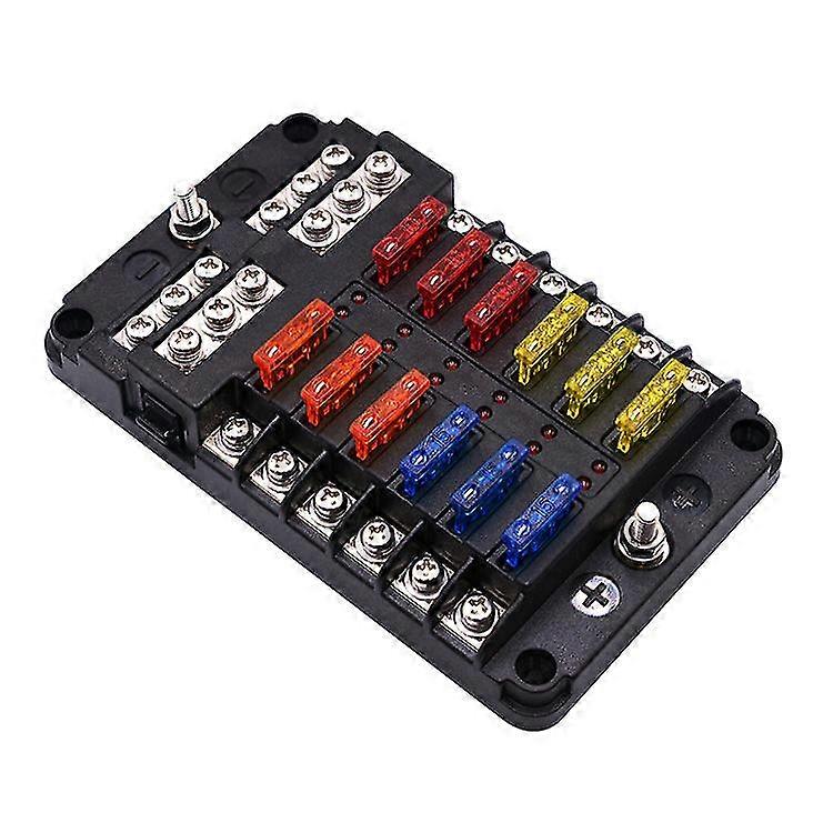 6/12 Way Fuse Box 12v, Fuse Holder Blade Fuse Blocks With 16 Fuses 6 Led Indicator Lights Protective Cover For 12v/24v Car Boat Marine Truck Suv (12 W