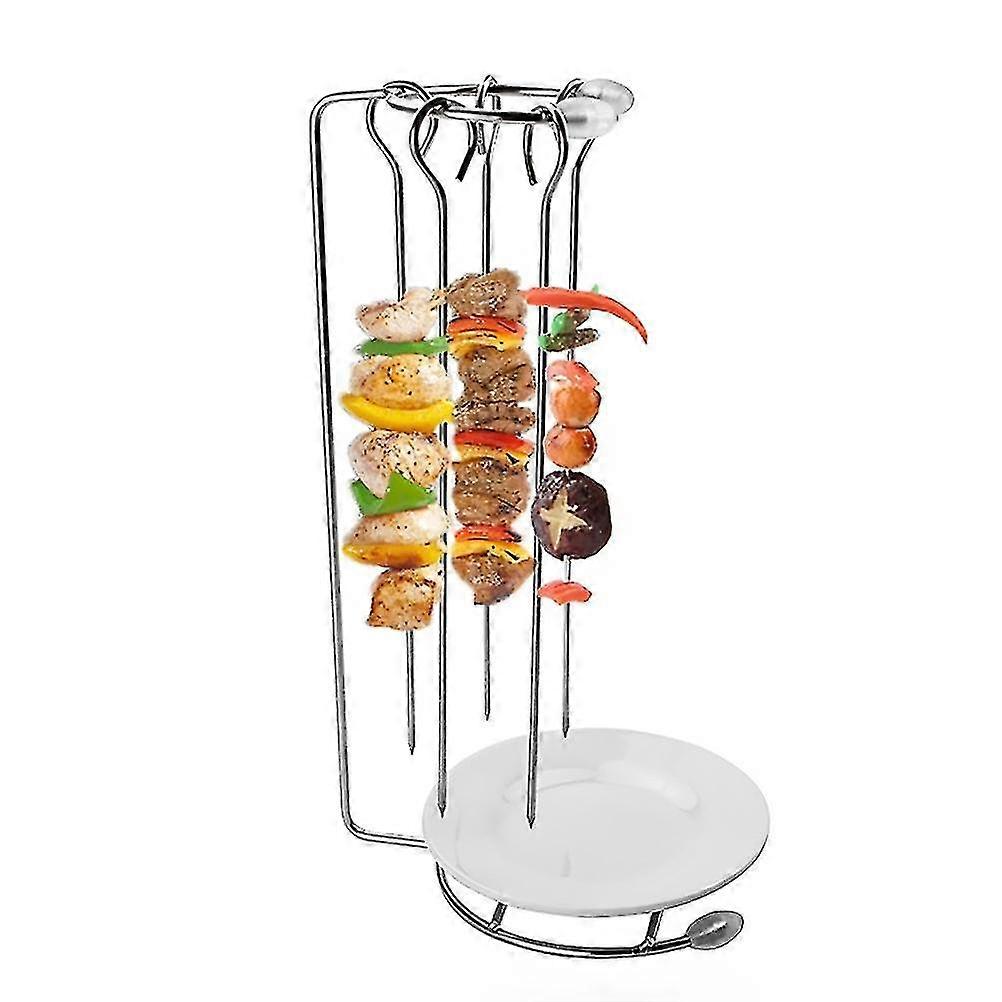 Stainless Steel Barbecue Skewers With Rack Grilling Needle And 5 Holder Set Reusable Barbecue Tools 28*12cm