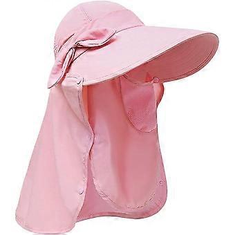 Vrouwen zonnekap, afwerkhoeden, UPF 50, afneembaar gezichtsmasker, nekklep, brede rand, bescherming tegen de zon, wandelhoeden