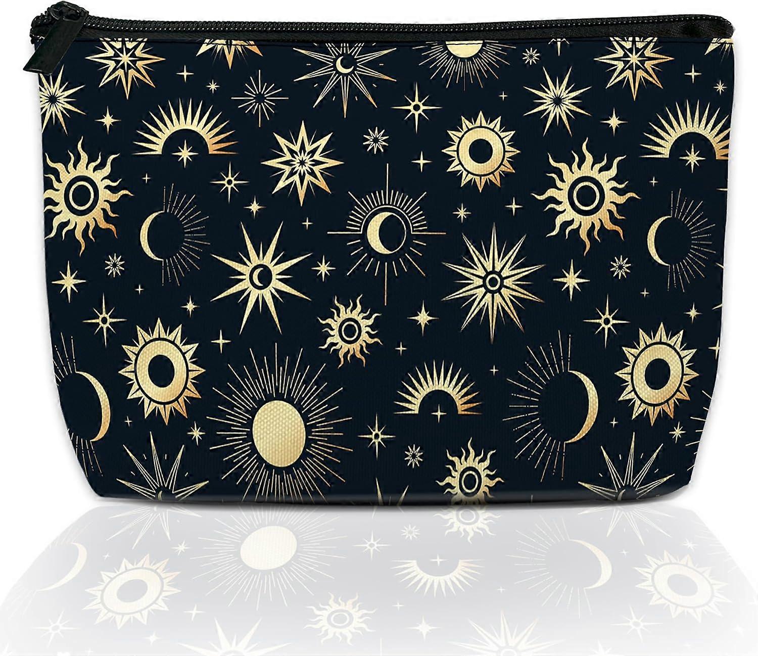 財布のためのかわいい化粧バッグ、ゴールド自由奔放に生きる月、太陽の星、女性のための化粧品バッグ旅行用トイレタリーバッグ面白いジッパーポーチ化粧バッグギフトスタイル38