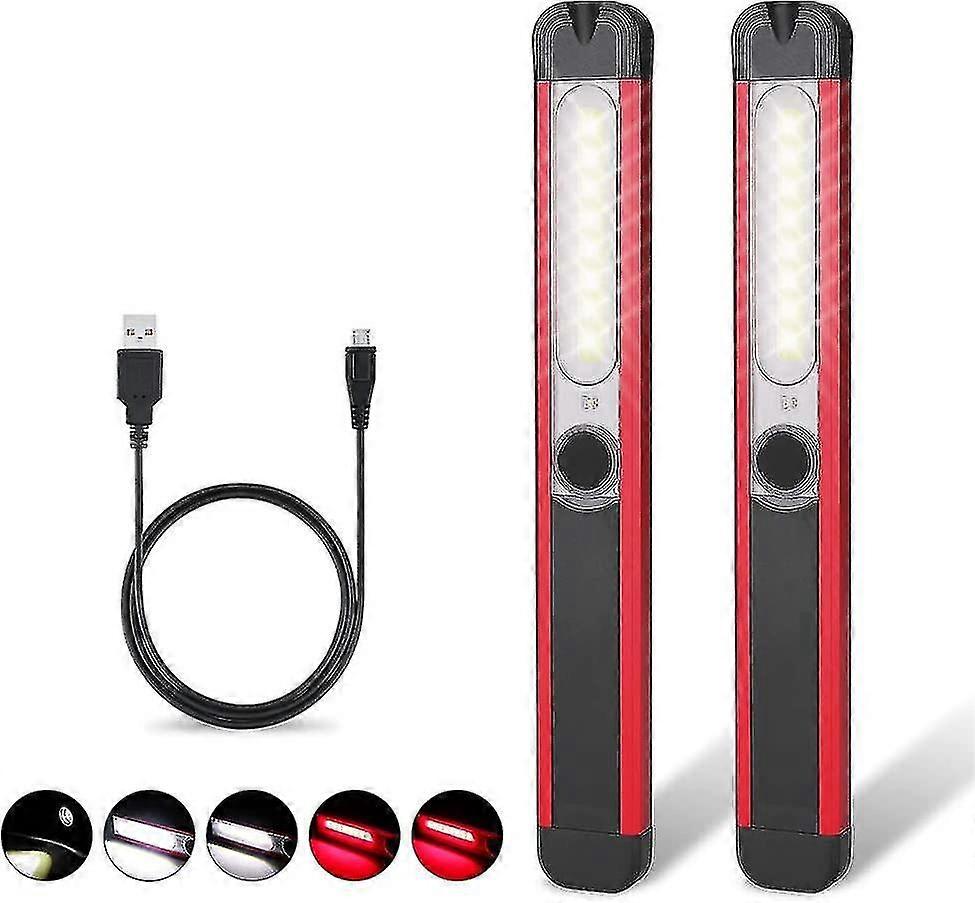 Work Light, Rechargeable Led Work Light Cob Torch Lamp 5 Modes Magnetic Flashlight For Auto, Garage, Workshop, Diy, Camping (2 Pack)