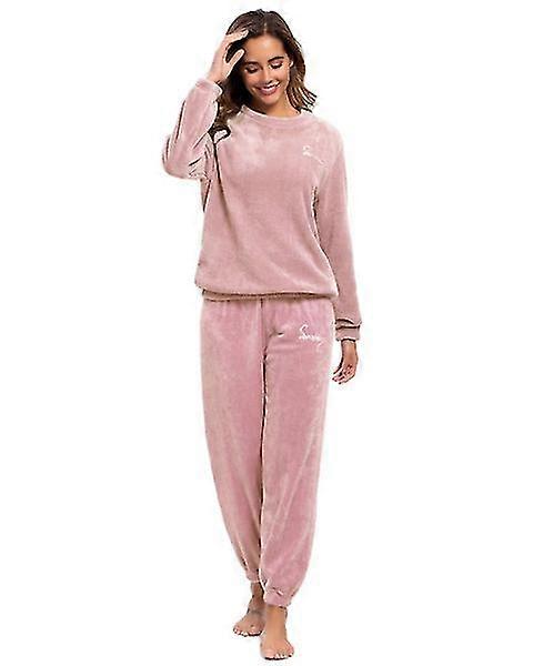 Zimní teplé pyžama Plus Fleece Top Kalhoty s kulatým krkem Měkké pyžama Set