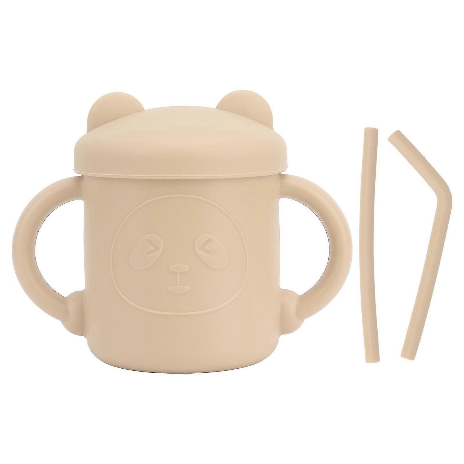 Panda Pattern Silicone Sippy Cup with Handles and Spout Lid - Drop Resistant Baby Learning Training Cup YX
