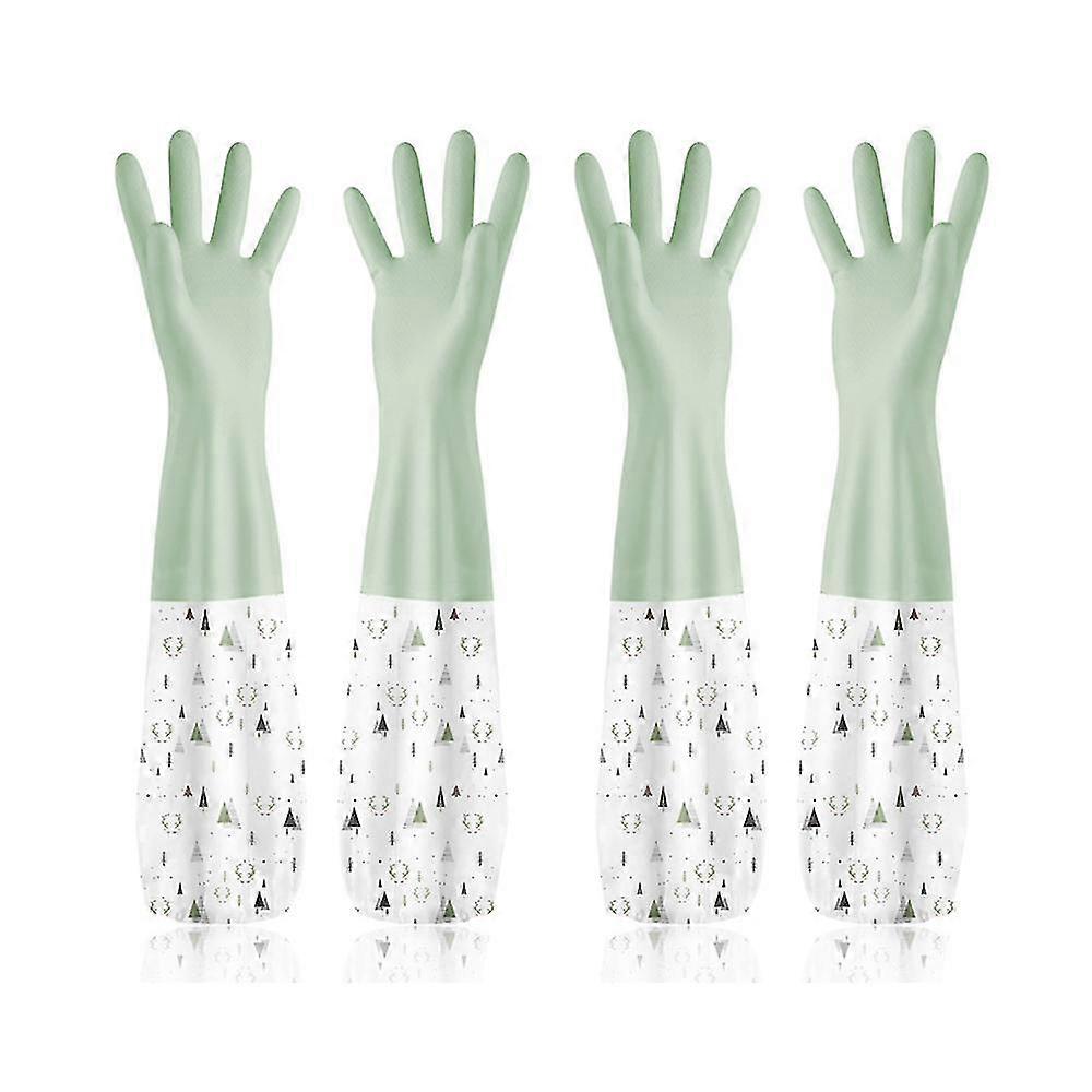 2 par oljesikre oppvaskhansker, langermede rengjøringshansker, anti-droppinggreen)