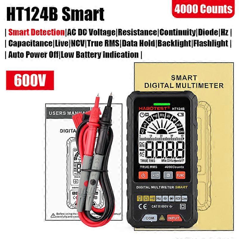 Capacitor Tester Multimeter Digital Professional Smart Voltmeter True RMS AC DC Voltage Ohm HZ Diode Continuity Meter HT124B