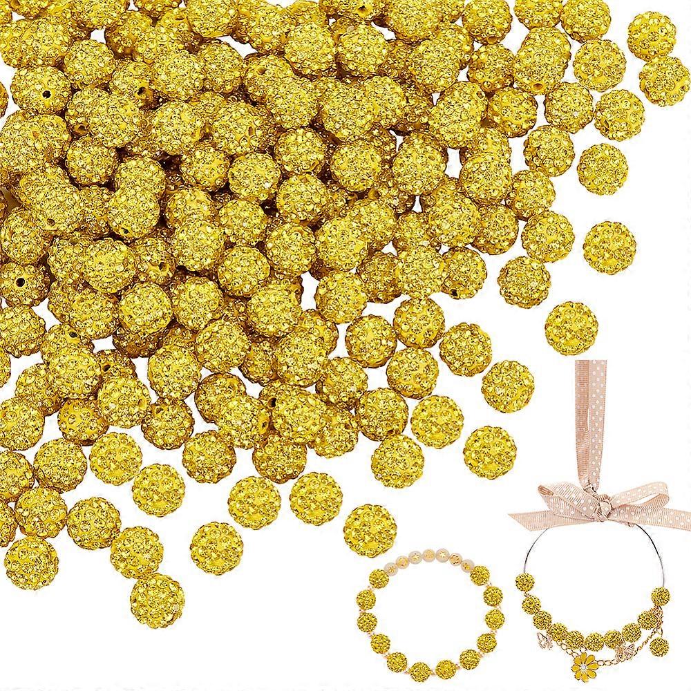 200Pcs Pave Disco Ball Beads Polymer Clay Rhinestone Beads Round Citrine PP13(1.9~2mm) 6 Rows Rhinestone 10mm Hole: 1.5mm