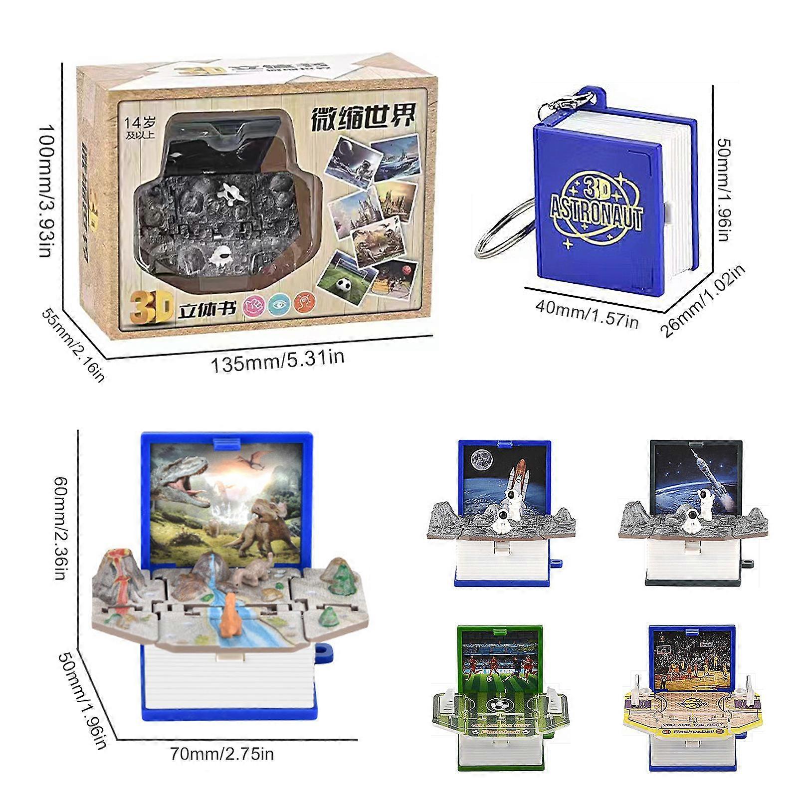 thumbnail image 2 of 3D Dinosaur Stereoscopic Book Pop Up Keychain – Astronaut Castle Basketball Theme (2-Pack) 2 of 3