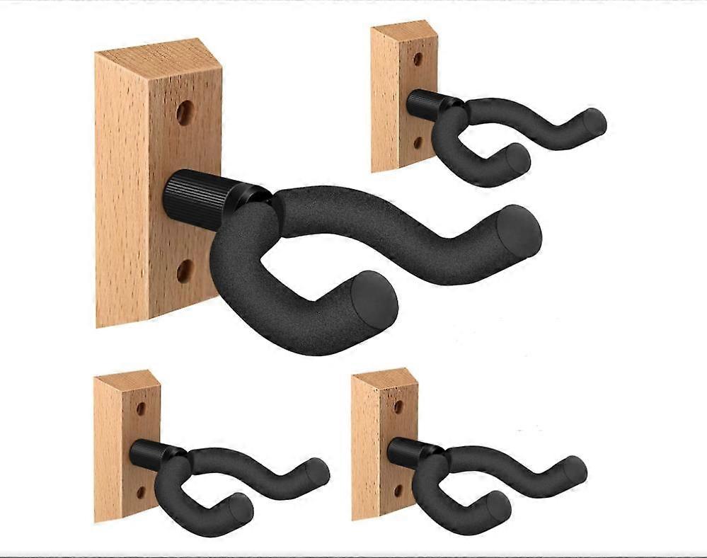 Wall Mounted Guitar Hanger 4 Pack, Guitar Wall Mount with Rotating Soft Hook for Guitars of All Sizes, Hardwood U Shaped Wall Mounted Guitar Hanger fo