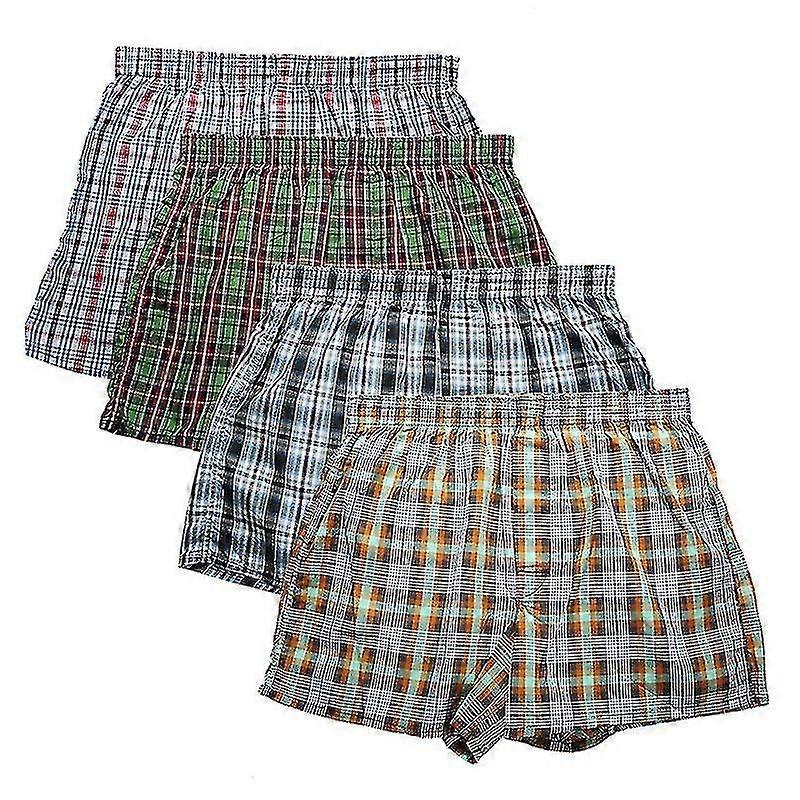 4-pack Herr Boxershorts Vävd Bomull 100% Klassisk Rutig Kammad Man Underpant Lös Andas Gdv