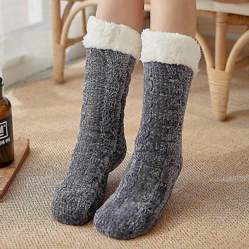 Mysiga Och Varma Strumpor Med Halkskydd - Fluffigadark grey