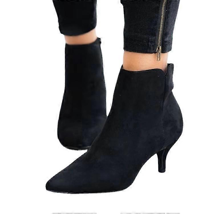Femmes Zip Ankle Booties Low Kitten Heel Pointed Toe Chaussures