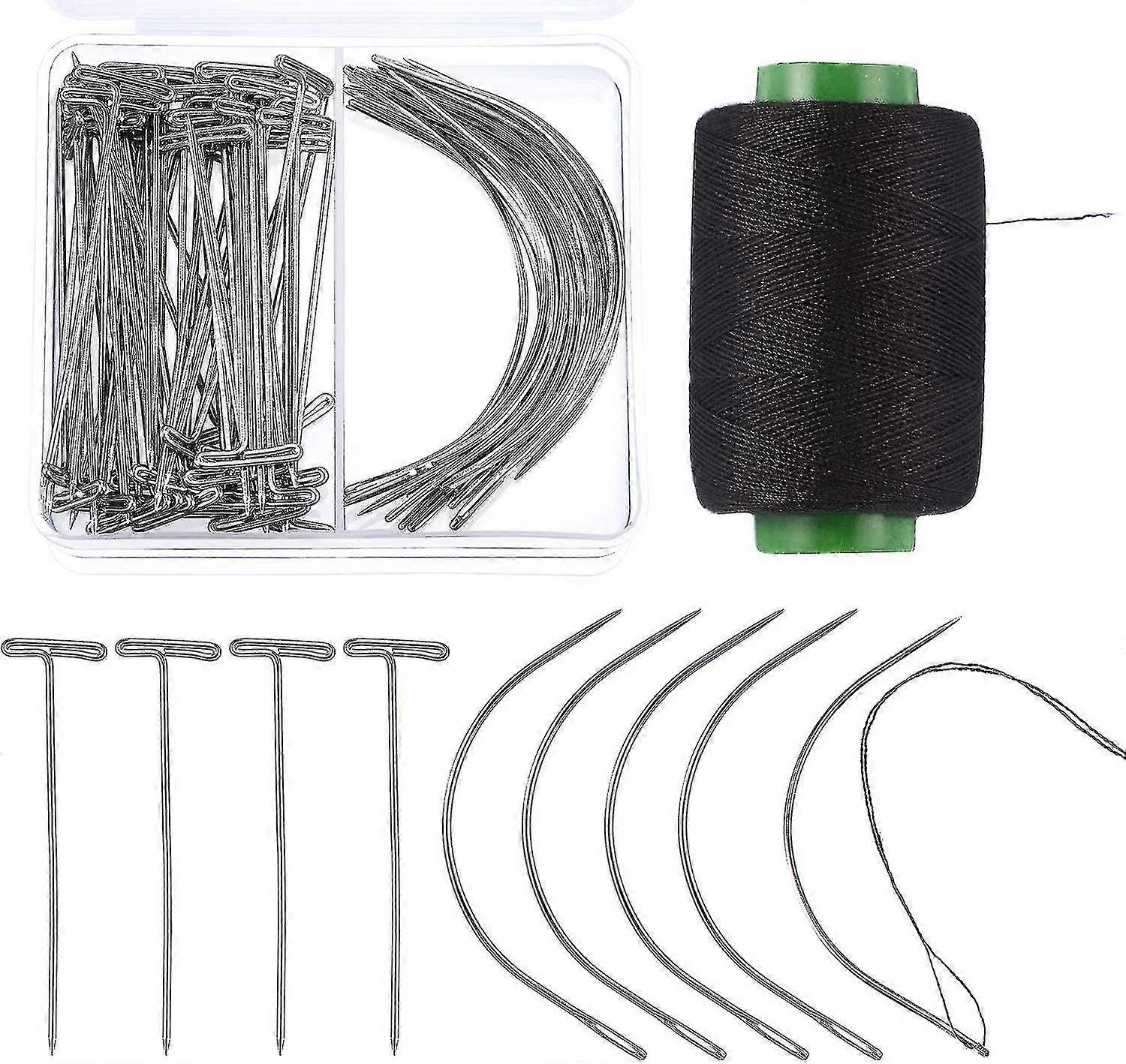 70 Pieces Wig Making Pins Needles Set, Wig T Pins And C Curved Needles With 328 Yard Thread For Wig Making, Blocking Knitting, Modelling And Crafts