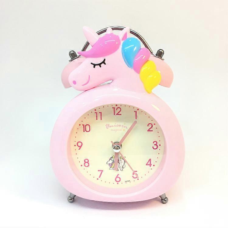 Pink Unicorn Children's Analogue Alarm Clock Double Bells Silent Silent Tick-Tock Table Clock with