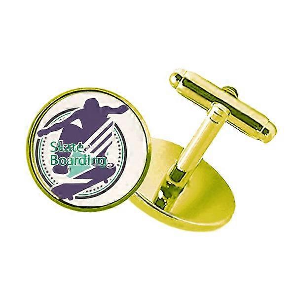 エクストリームスポーツ選手スケートボードイラストスタッズビジネスメタルカフリンクスゴールデン