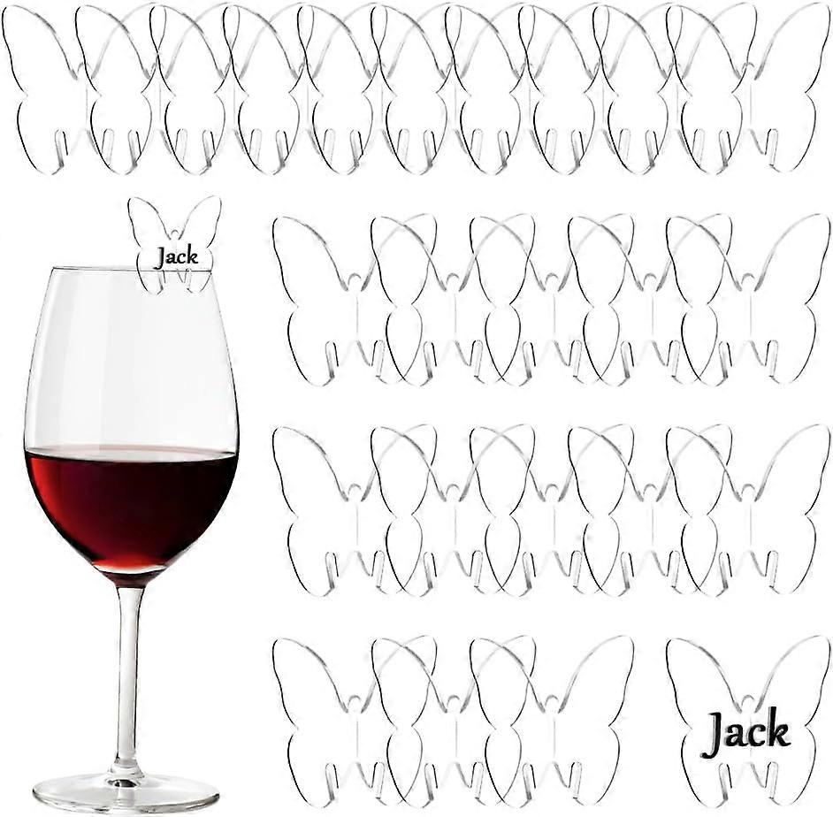 DIY 24 Pcs 3D Acrylic Drink Tags Three-dimensional Butterfly Party Drink Tag Wine Glass Disc Drinking Tags DIY Drink Label for Rim of Glass for Weddin