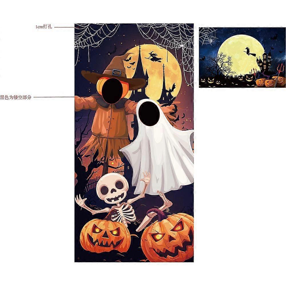 Polyester Photo Backdrop for Party Decoration with Plastic Non-Trace Wall Picture Hook and Iron Curtain Clips Rectangle Ghost 1800x900mm