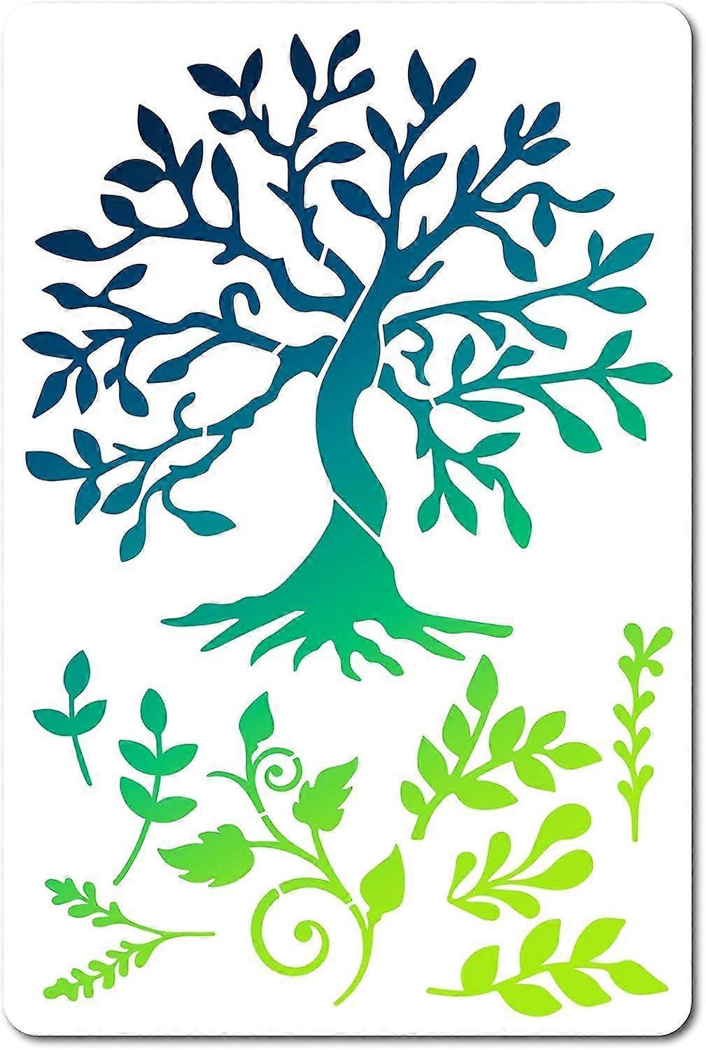 Tree of Life Stencil Leaf Template 12x8 Inch Large Reusable Decoration Sign Square Tree Stencils for Painting on Wood Wall Scrapbook Card Floor and Ti
