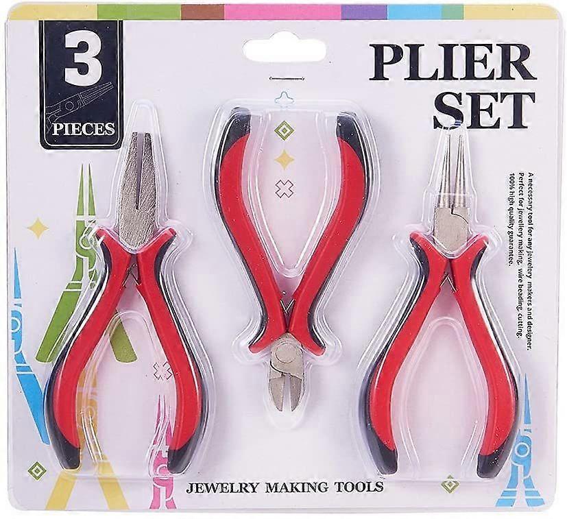DIY Jewelry Tool Sets Ferronickel Round Nose Pliers Flat Nose Pliers and Side Cutting Pliers Red 115~120x65~70mm 3pcs/set