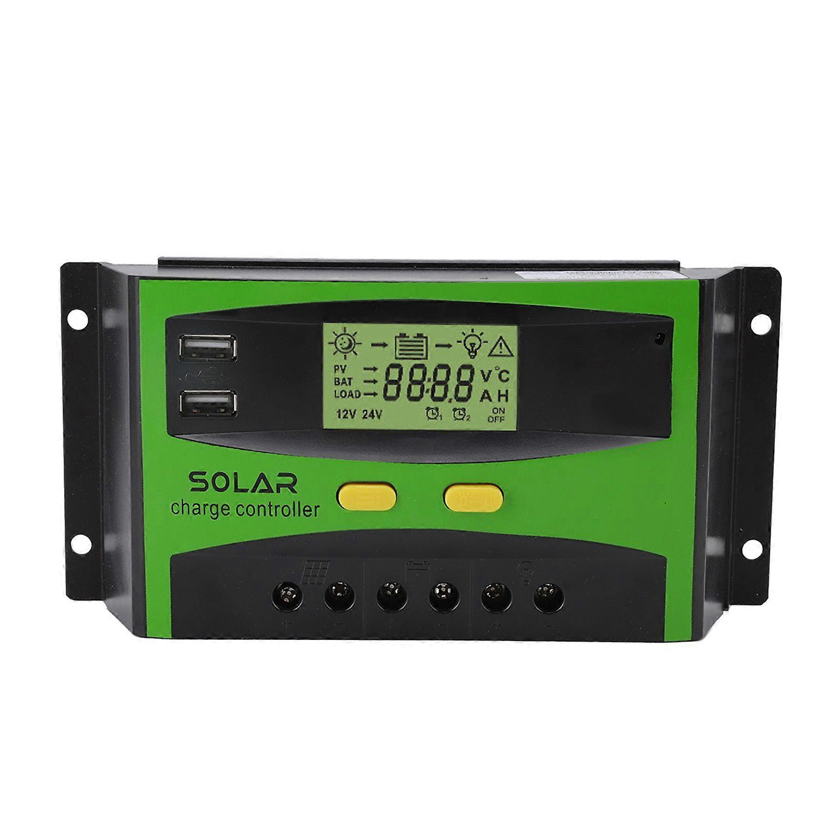 12V/24V PWM Solar Controller Dual USB Double Button Operation Solar Charge Controller with LCD Display for Home Garden 50A 650W12V1300W24V