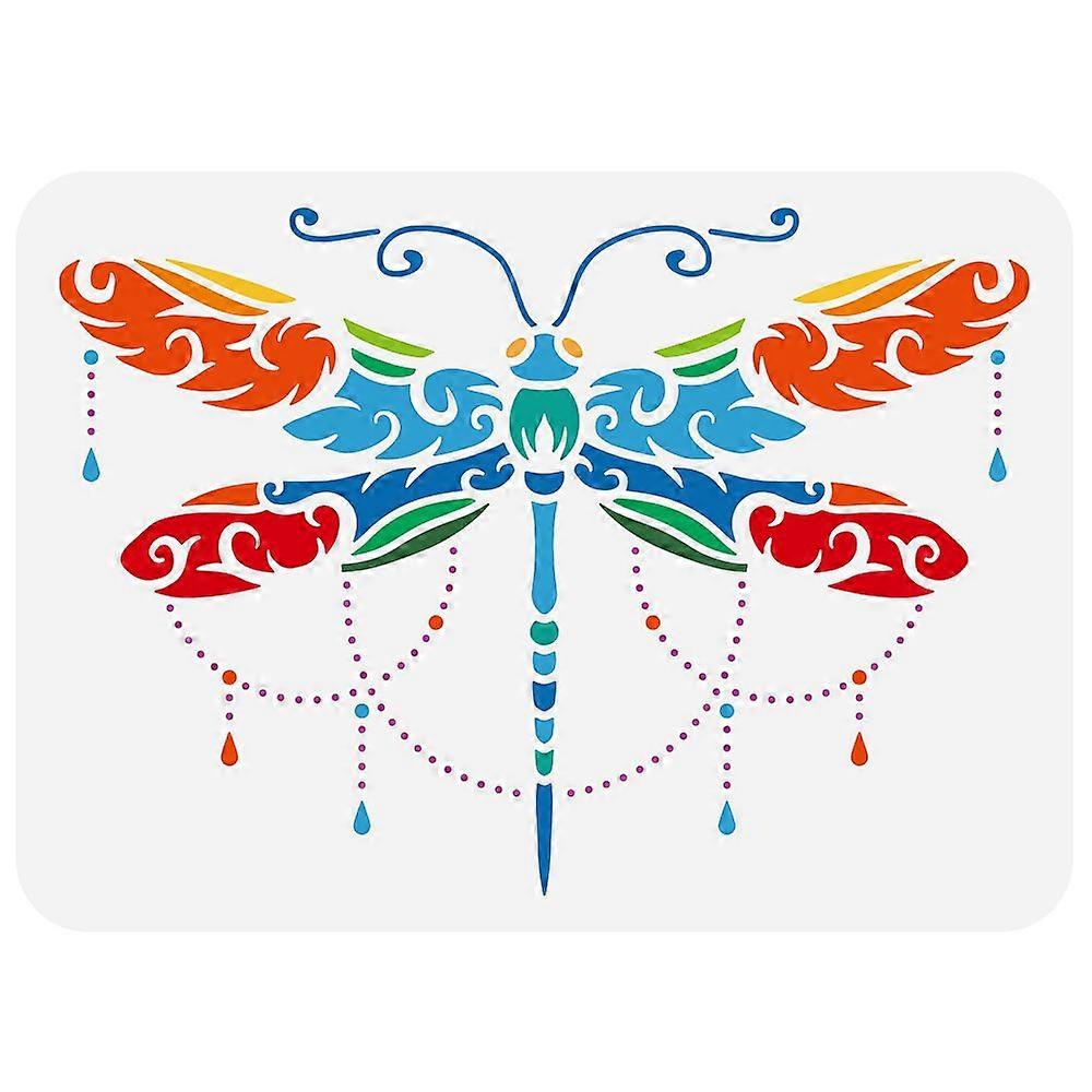 Dragonfly Stencil 8.3x11.7inch Reusable Fancy Dragonfly Drawing Stencil DIY Dragonfly with Beaded Pendant Pattern for Painting on Wall Wood Fabric Pap
