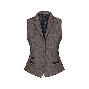 Womens Tweed Blazer Jacket 1920s Vintage Gomito Patch Gilet Blinders Tan 10 Brown wc