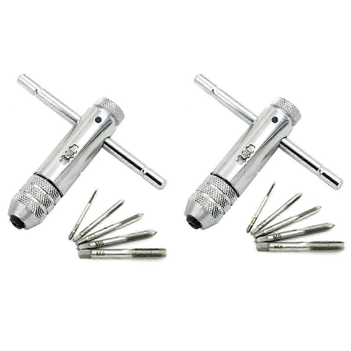 2sets Adjustable T-handle Ratchet Tap Holder Wrench With M3-m8 Machine Screw Thread Metric Plug T-shaped Tap