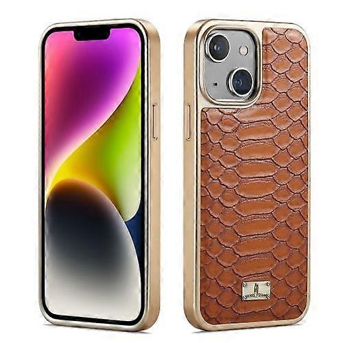 For iPhone 15 Fierre Shann Python Texture Electroplating PU Phone Case