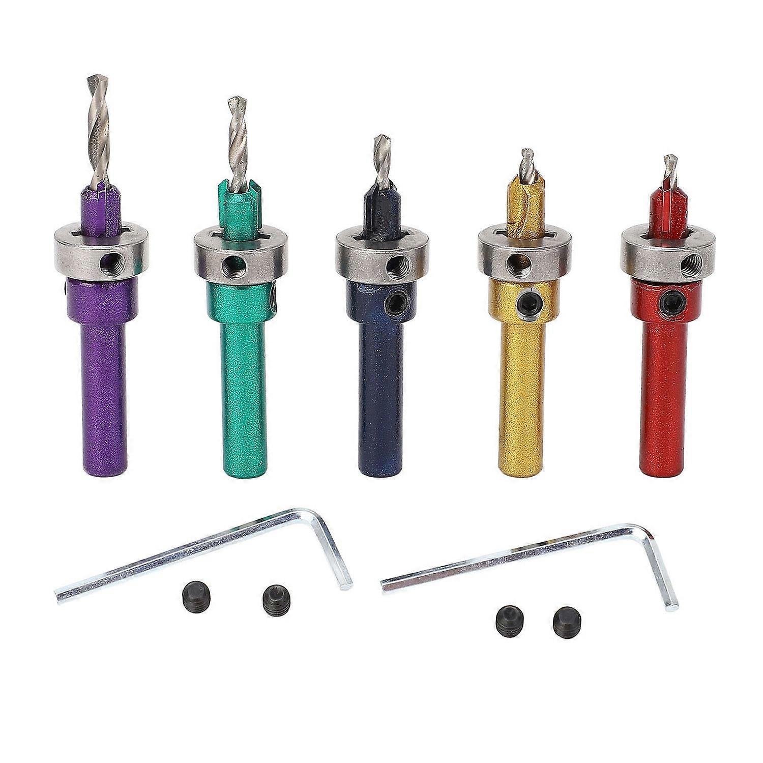 5Pcs Wood Countersink Drill Bit Set Adjustable Tapered Woodworking Counter Sinker Drilling Bits 2.8‑