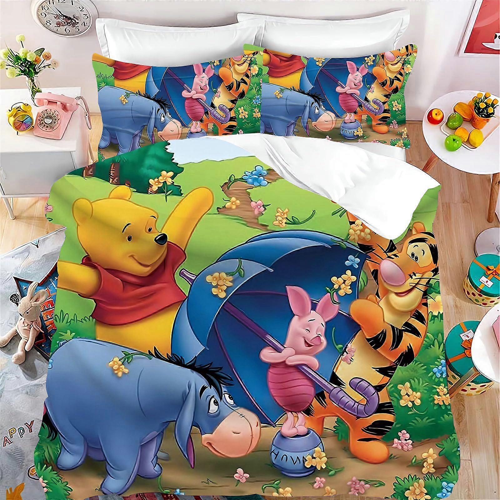 x191 Lençóis The Pooh Conjunto de Cama para Crianças, Conjunto de Capa de Edredom de Urso de Desenho Animado Capa de Colcha Macia com Fronha Presente de Têxtil Lar Conjunto de Cama de 3 Peças (1 