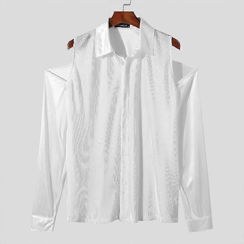 INCERUN Heren Diepe V-hals Button Down Gestreepte Shirts Cold Shoulder Tops