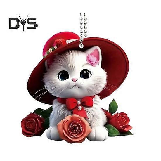 Car Pendant Acrylic Hanging Ornament Lightweight Kitty Pattern Christmas Tree Decoration for Bag Keychain Animal Lovers Gift
