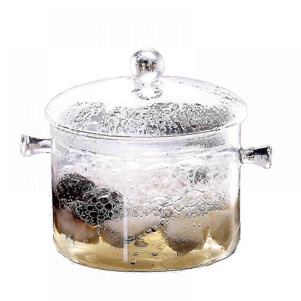 Casserole en verre, bol à soupe en verre avec couvercle Pot de cuisson résistant à la chaleur, Pot en verre avec poignée Batterie de cuisine en verre transparent pour pâtes, nouilles, soupe, lait (1,5 l