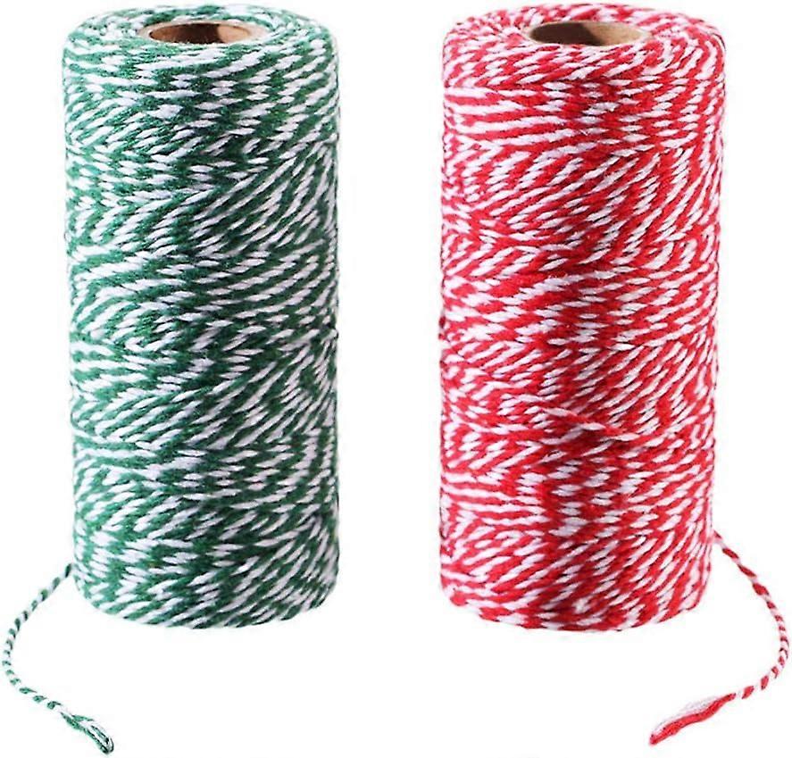 Durable Packing String, Heavy Duty Red And Green Twine, Soft To Touch Yet Strong, Biodegradable Odorless Cotton Fibers, For Various Applications, 2