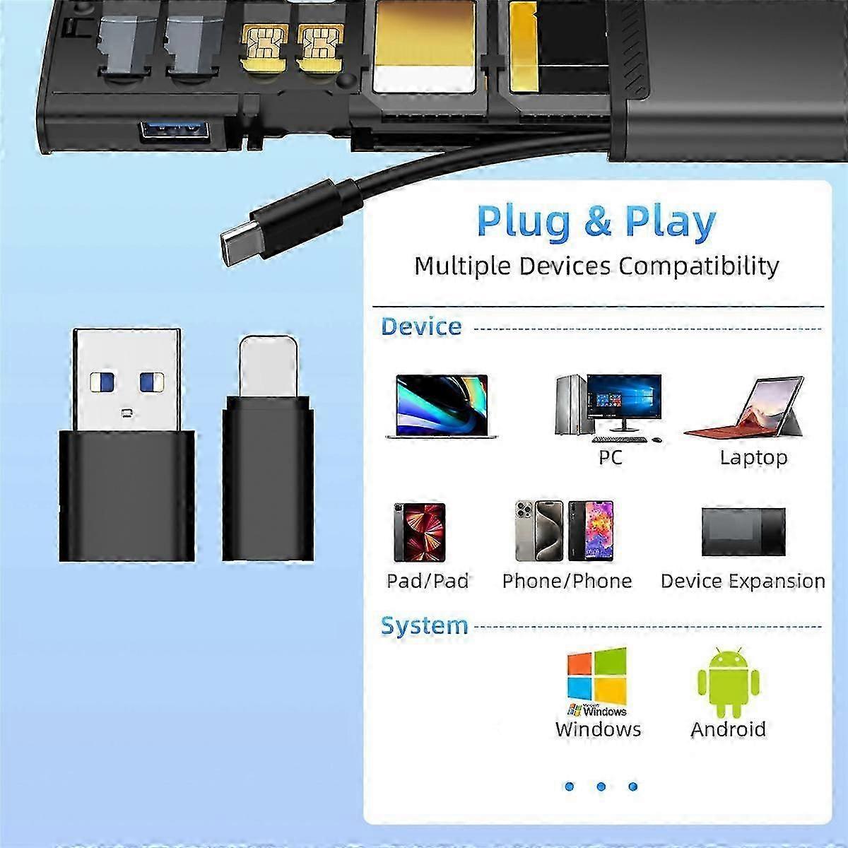 13 in 1 USB Type C OTG Adapter Multi Function Data Wire Rod SIM KIT TF Card Memory Reader Storage Case Holder