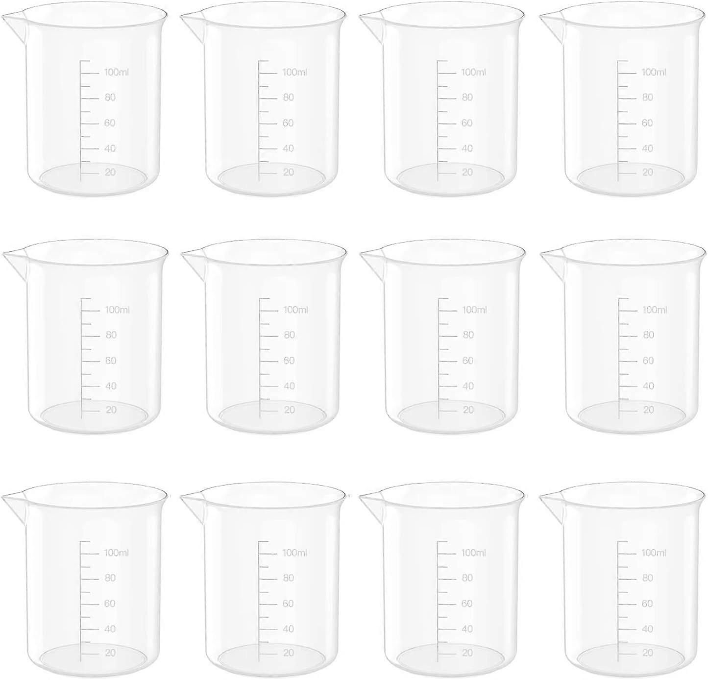 12 Pcs 3.4 Oz Transparent Lab Measuring Cup, 100ml Plastic Beaker Cups, for