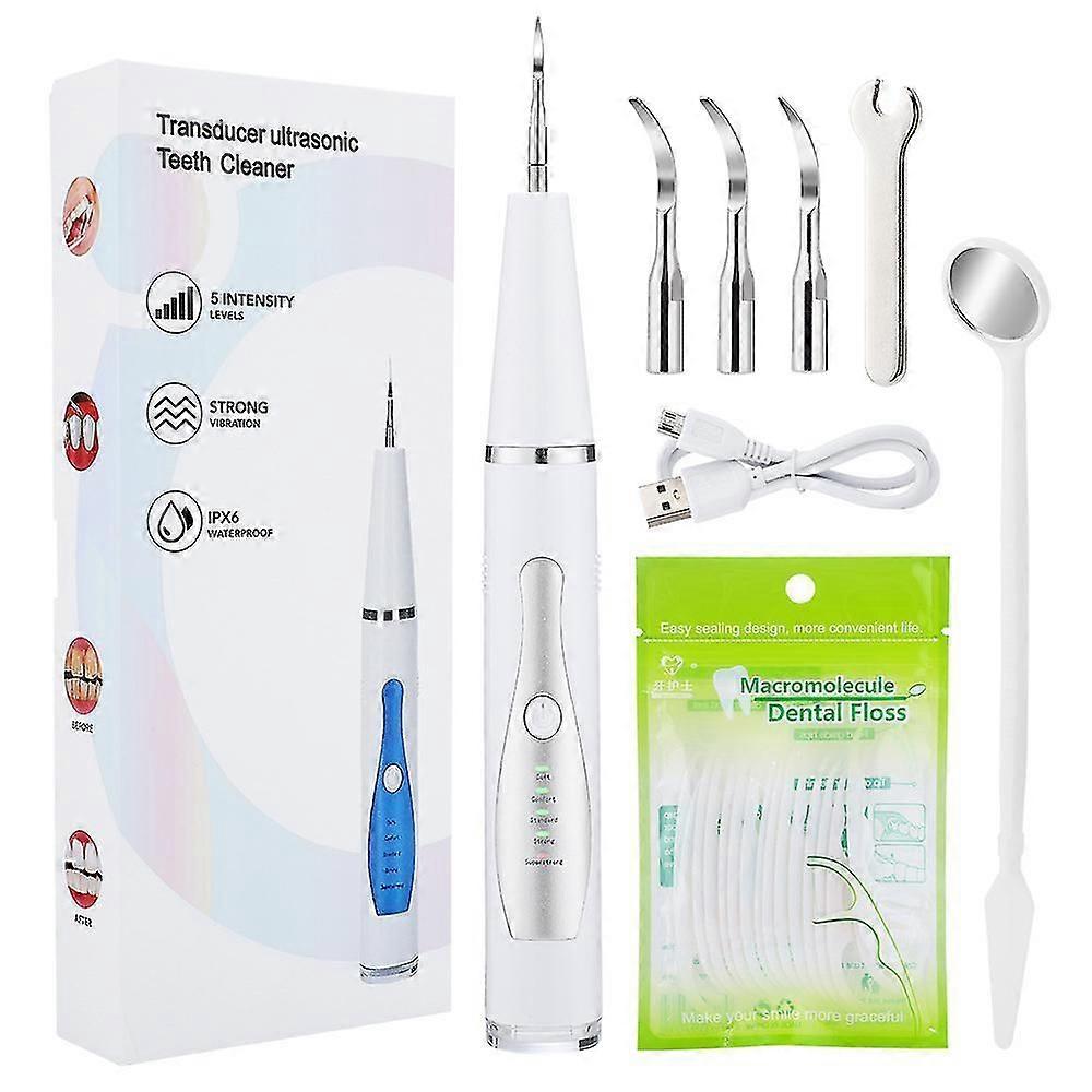 歯科キット、超音波タルタルスケーラーは歯科フロッサー口鏡5スピードモード歯のクリーニングキット(白+銀)
