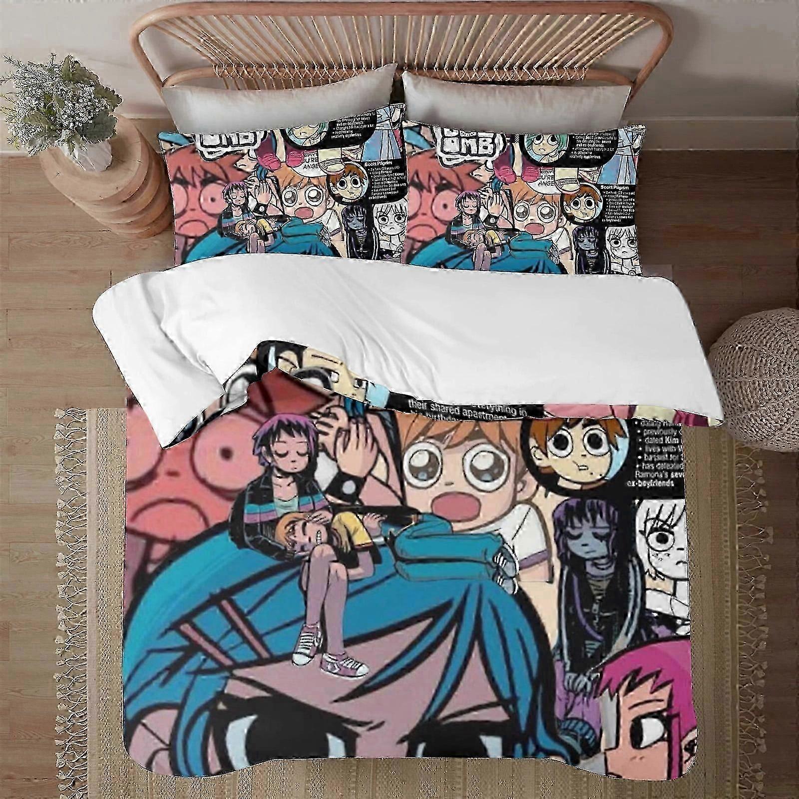 o2825 Lençóis Scott Pilgrim Tira MacioCapa de Edredom Impresso em 3D Conjunto de Cama Inclui Fronhas e Capa Mhine Waable (1 Capa de Edredom e 2 Pil
