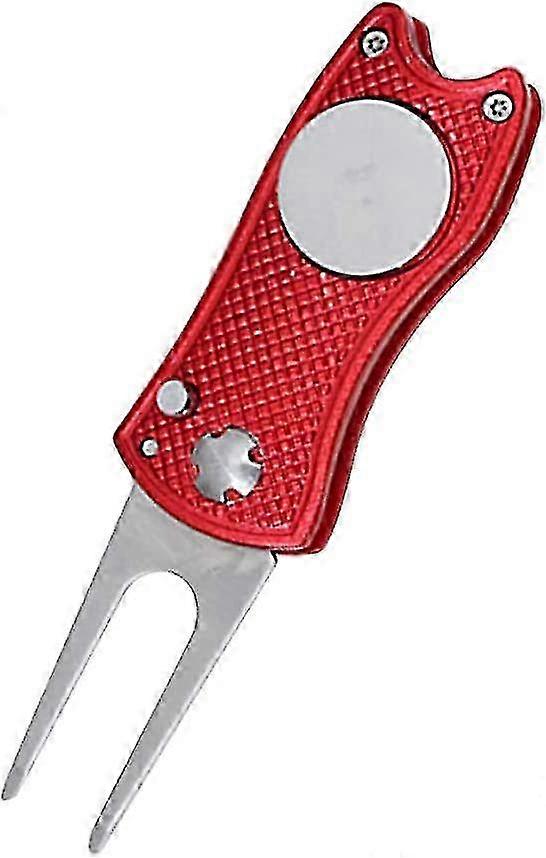 Stainless Steel Folding Golf Divot Repair Tool with Ball Marker & Fork For Golfer Training (Red, 1pc)