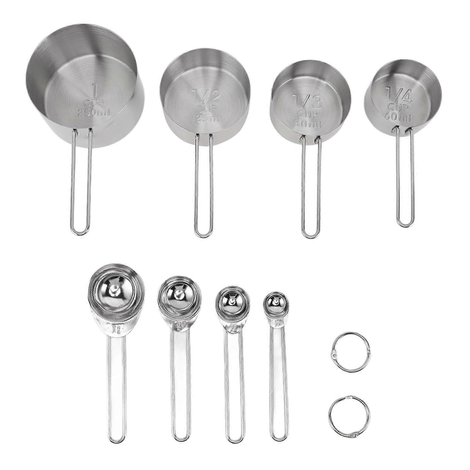 8Pcs Stainless Steel Measuring Cups and Spoons with Handles Stackable Kitchen Cooking Baking Measuring Cup Tools