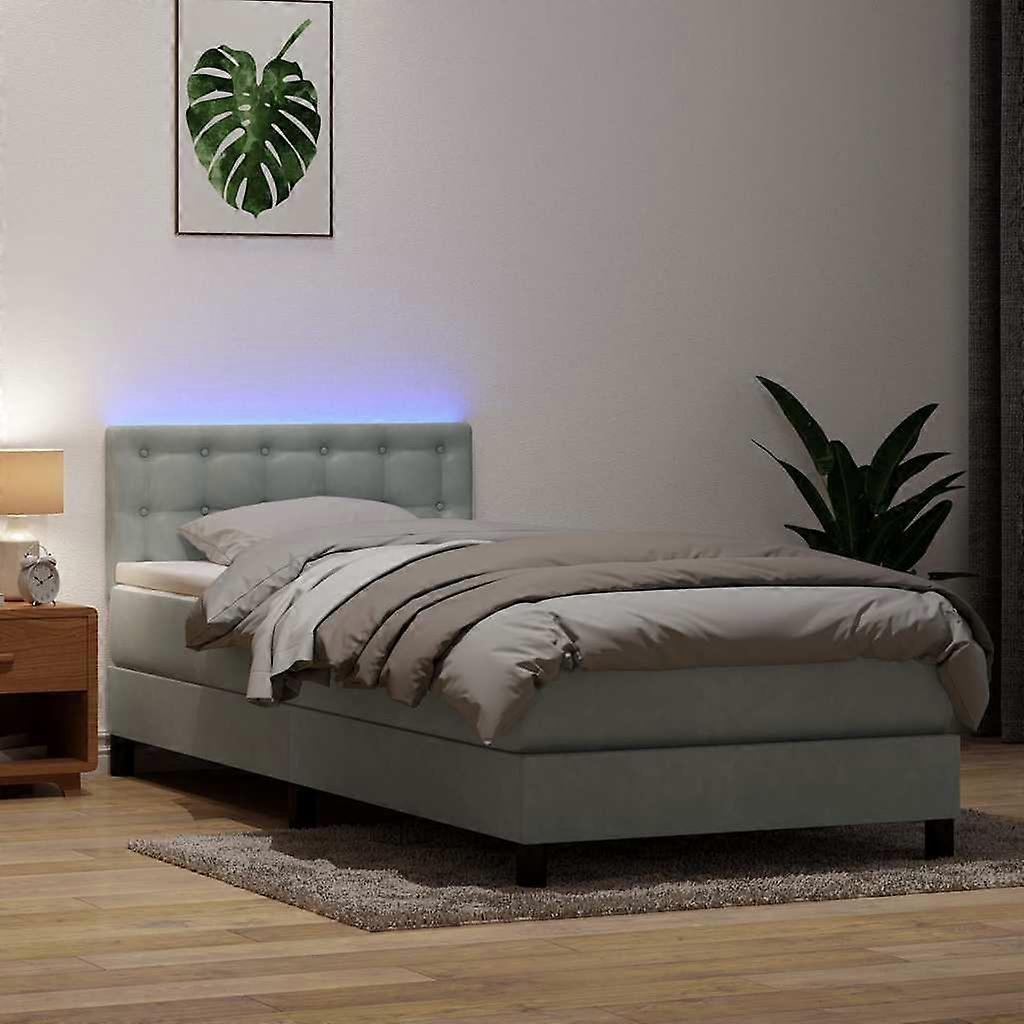 Boxspringbett mit Matratze & LED Hellgrau 90x210 cm Samt