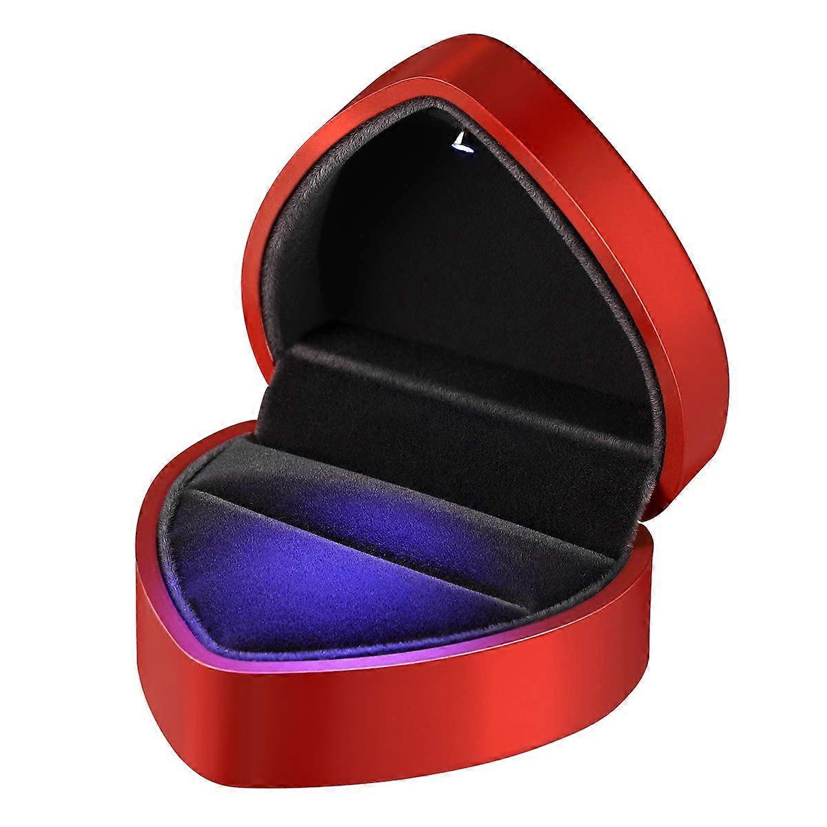 LED Lighted Heart-Shaped Ring Box For Proposal, Red Storage Case For Engagement, Valentine's Day Gift
