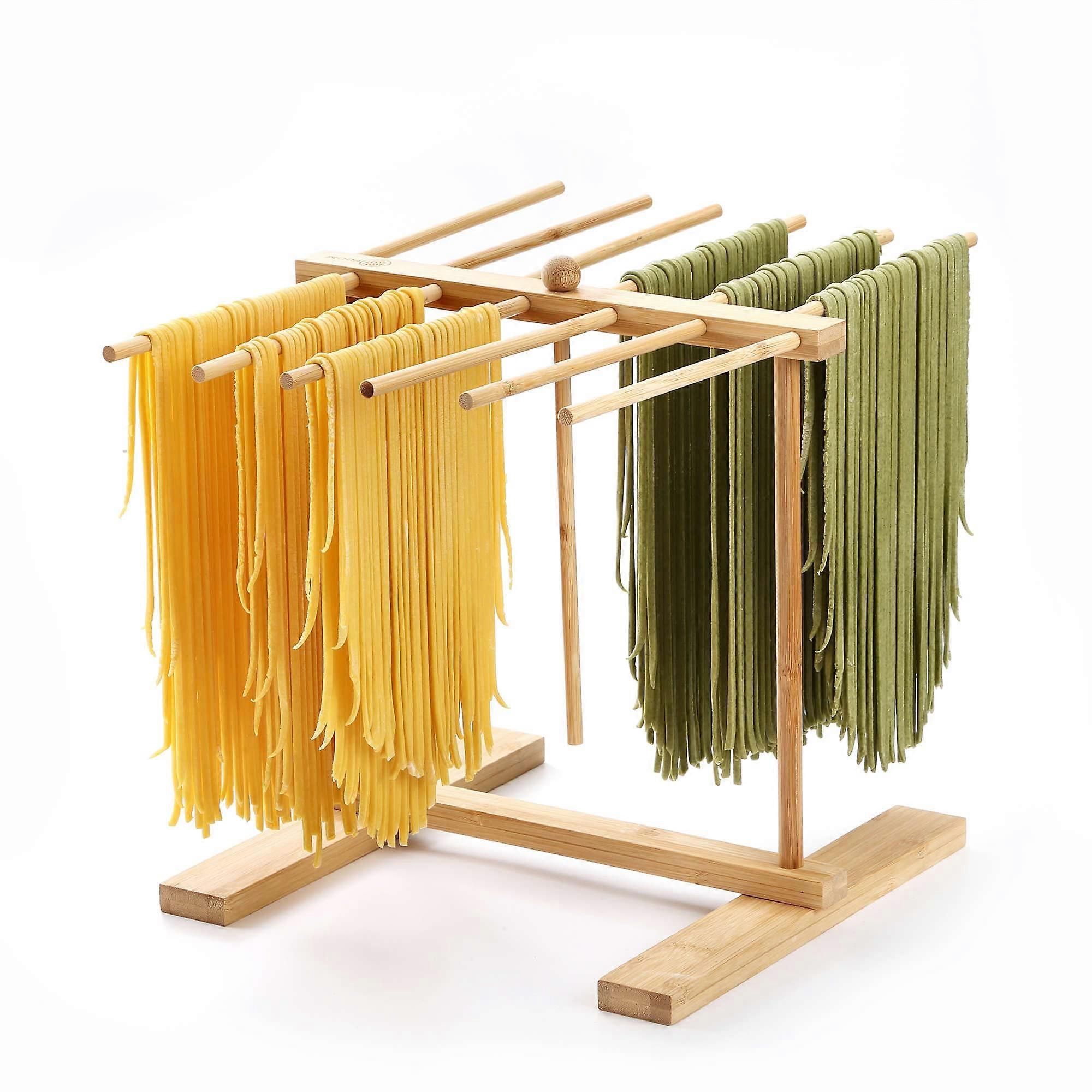 Transfer bar and 12 bar bamboo pasta drying shelf can be easily to transferred dry and cook the pasta, special hanger design for large storage