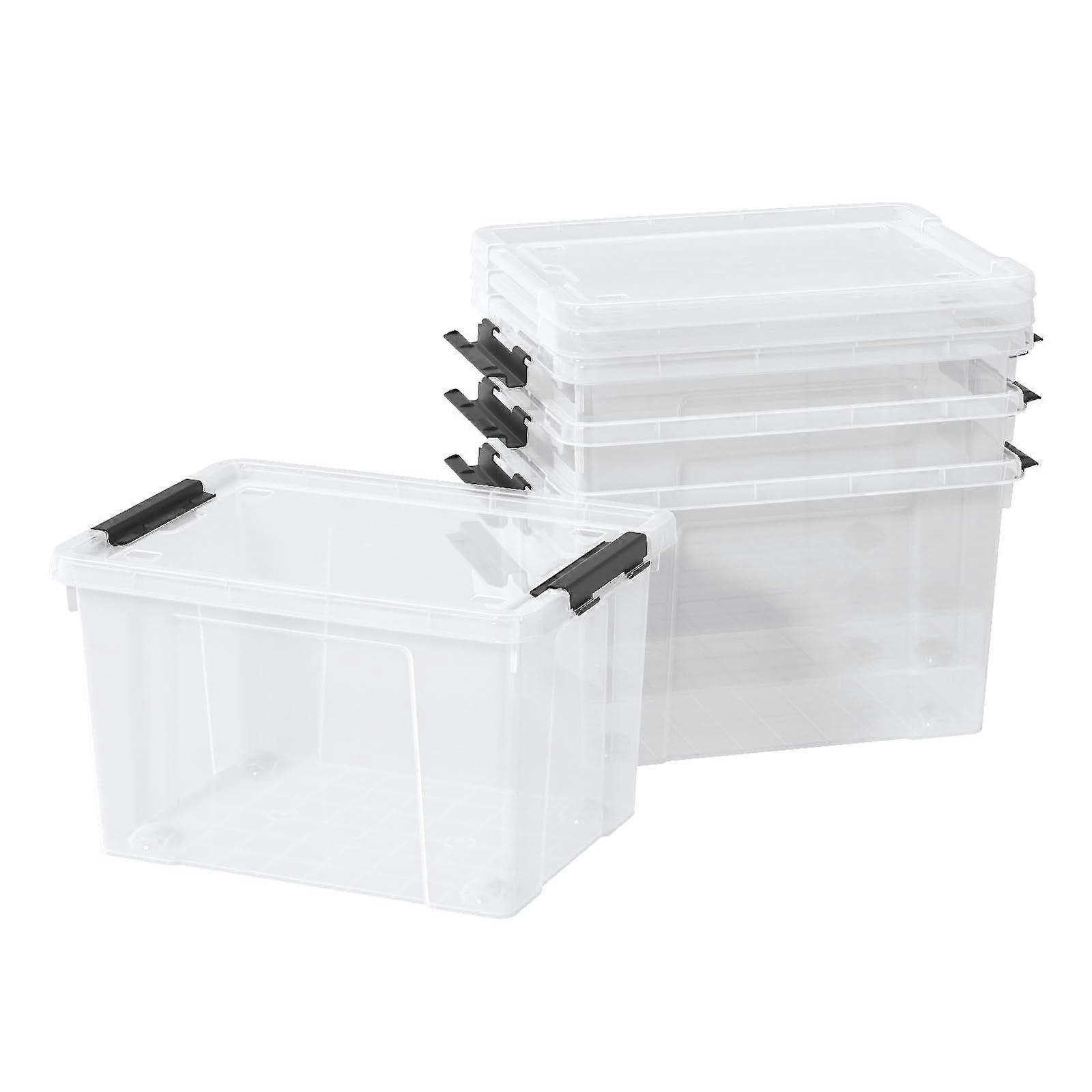 23L Plastic Latching Storage Box with Wheels, Stackable Clear Container Bin with Lids, Durable and Versatile Organizer, 4 Pack