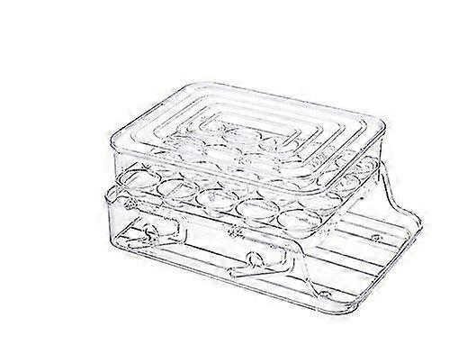 Transparent Egg Box Refrigerator Egg Holder 2-Layer Automatic Rolling Stackable Egg Dispenser with Lid