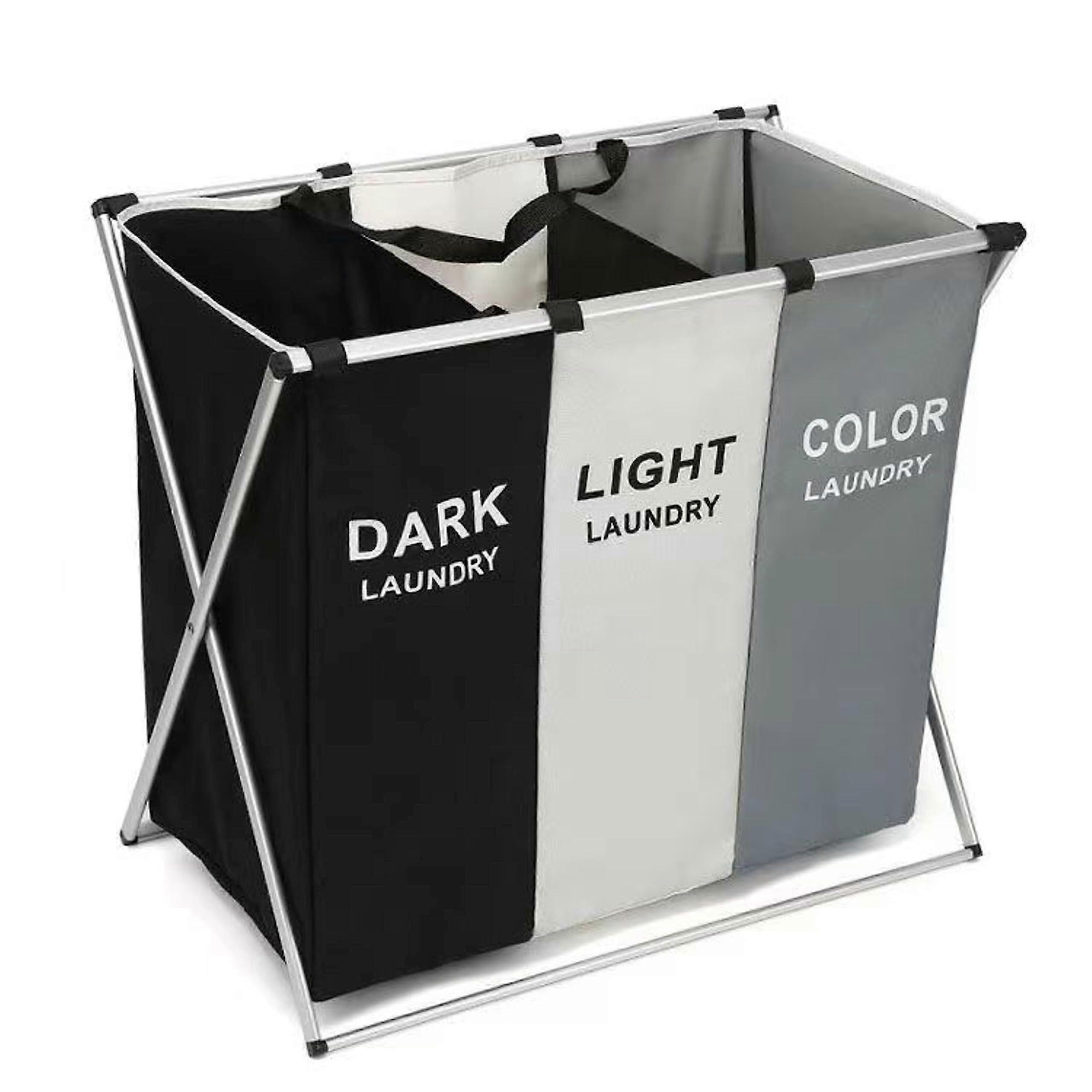 Foldable 3-section laundry basket for home organization