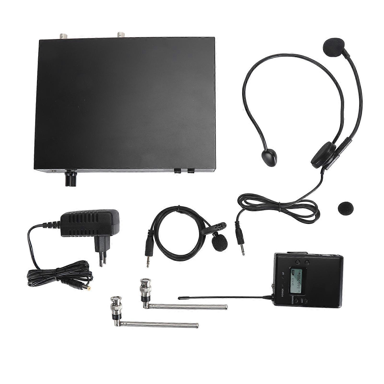 Headset Mic UHF 566‑608MHZ 3.5mm Port Efficient Transmission Clear Sound Quality Wireless Lavalier Microphone System 100‑240V