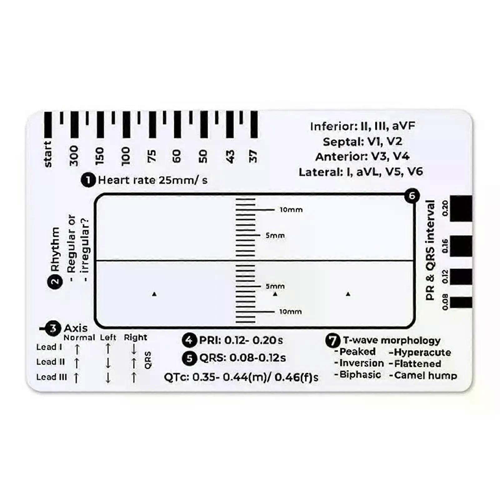 ECG/EKG 7 Step Ruler Card Portable ECG-Interpretation Reference Guide Assessment Transparent 7-Step Ruler Measuring Tool