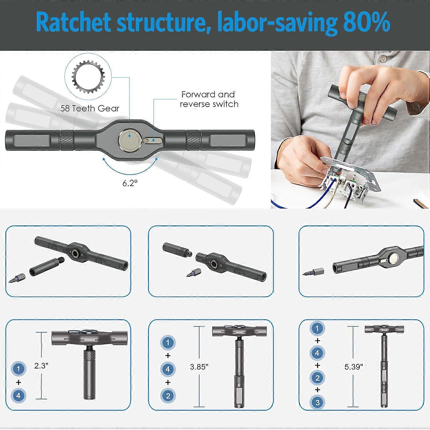 42 in 1 Ratchet Screwdriver Kit with 40 PCS Magnetic Bits, Repair Set with Rotatable Handle